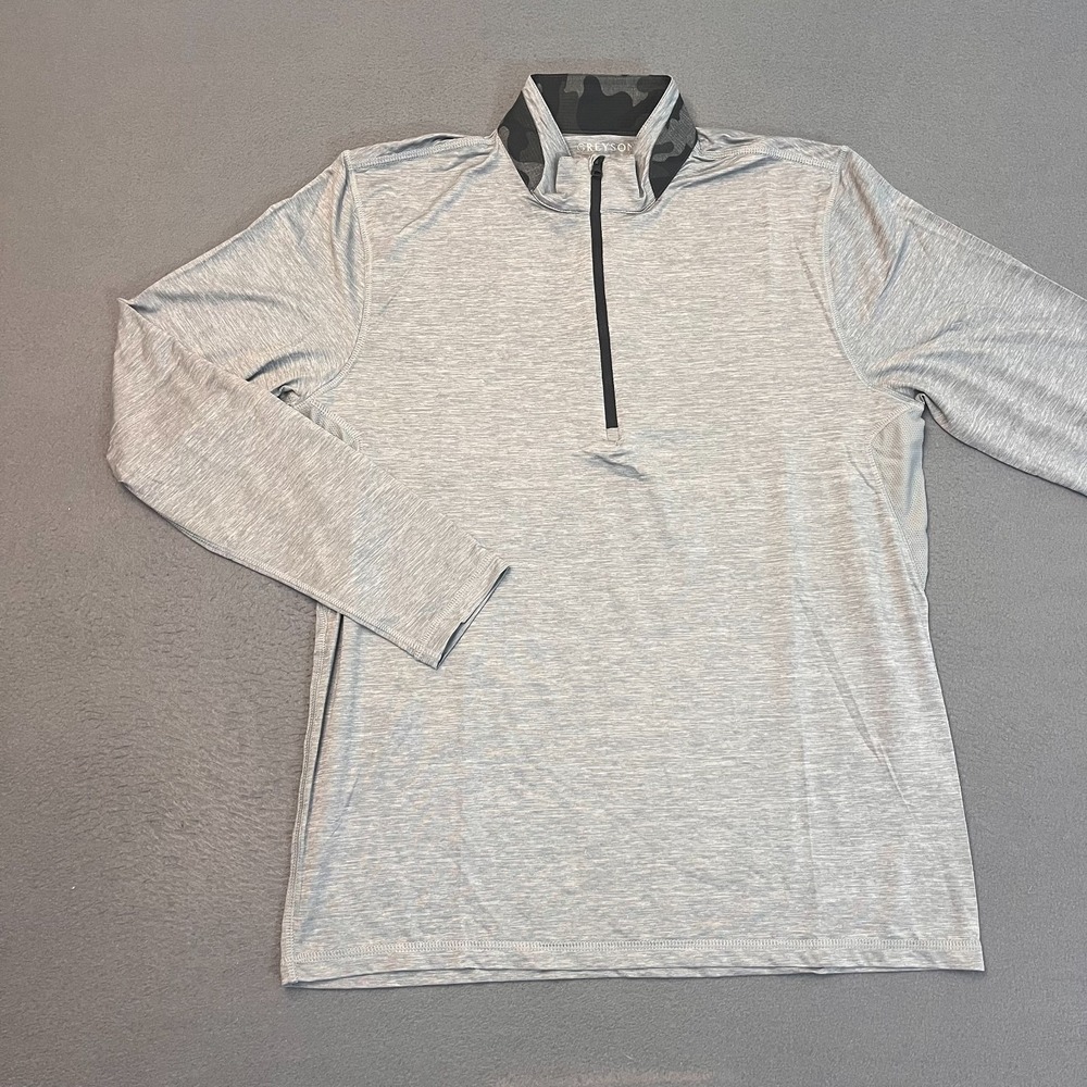 Greyson Guide Sport 1/4 Zip Mens Med Golf Pullover Light Grey Heather Wolf Camo